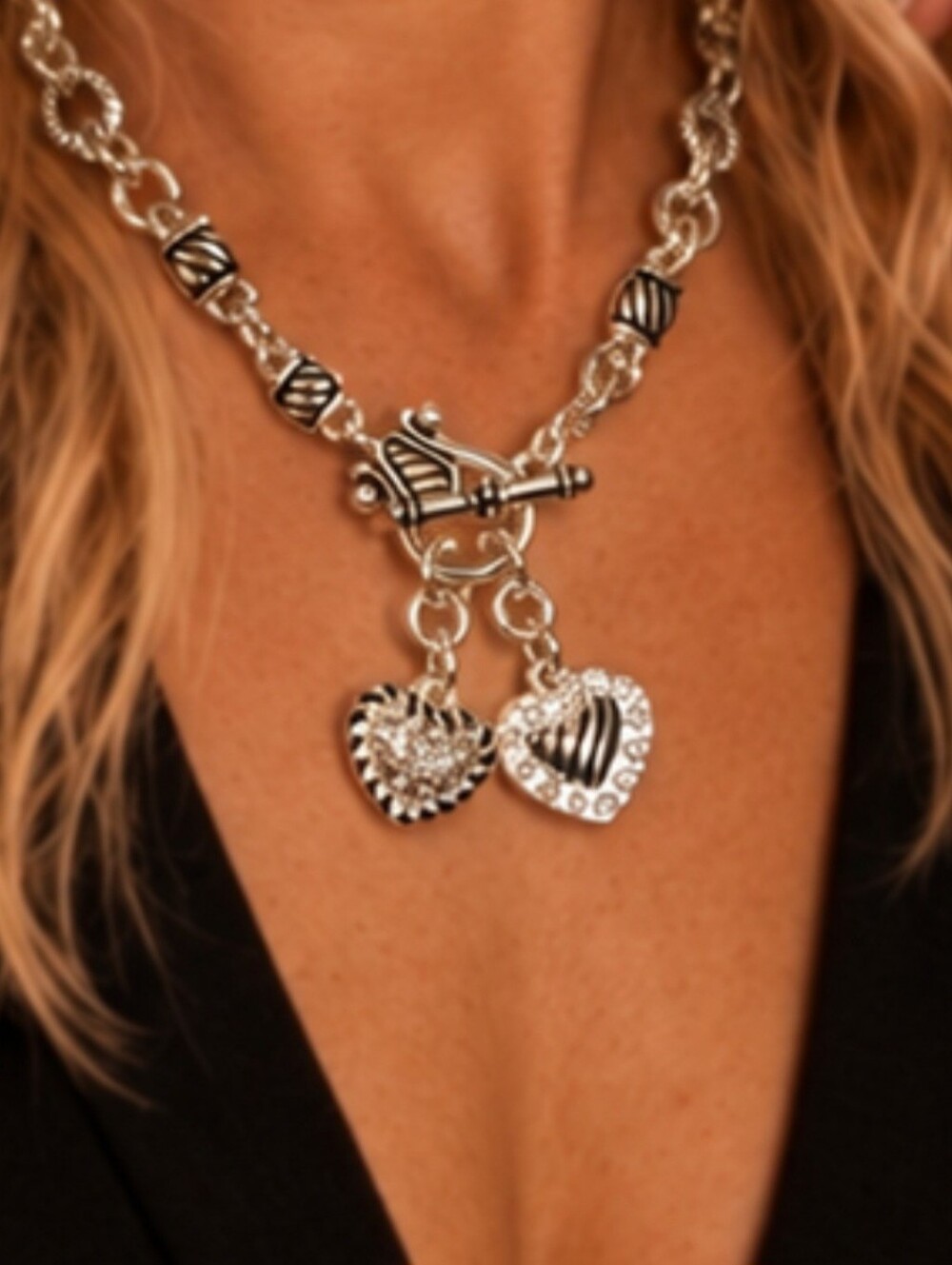 Vintage Silver Heart Charm Front Toggle  Premier Design Nice